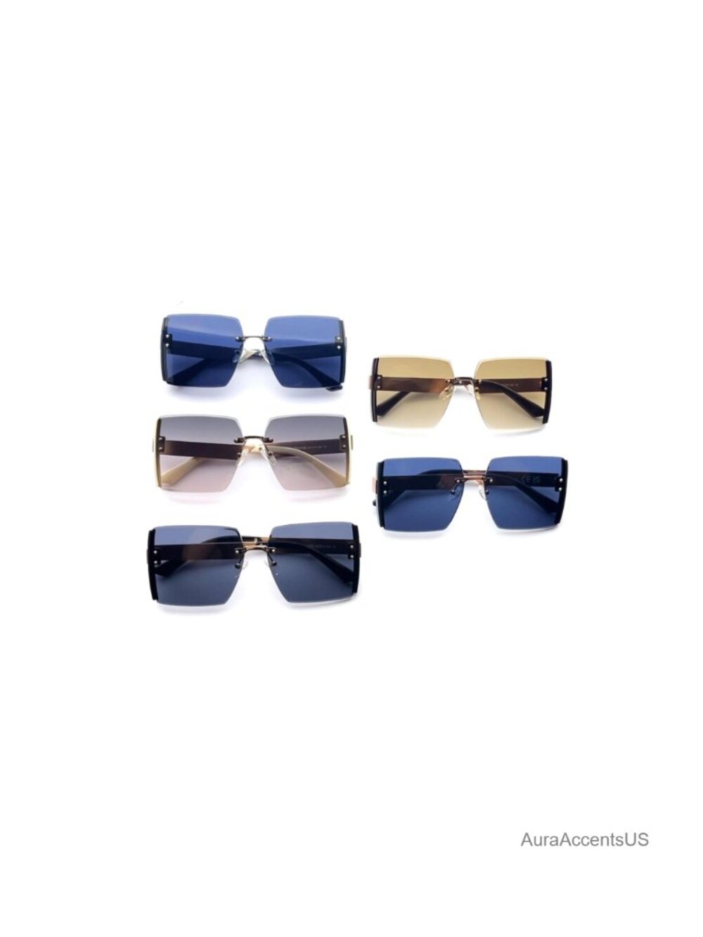 Oversized Rimless Square Sunglasses UV400 Protection Gradient Lens - Picture 6 of 6